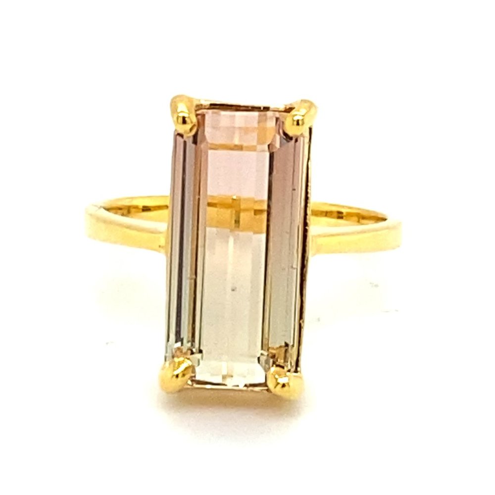Watermelon Tourmaline 5.08ct Solid 14K Yellow Gold Ring